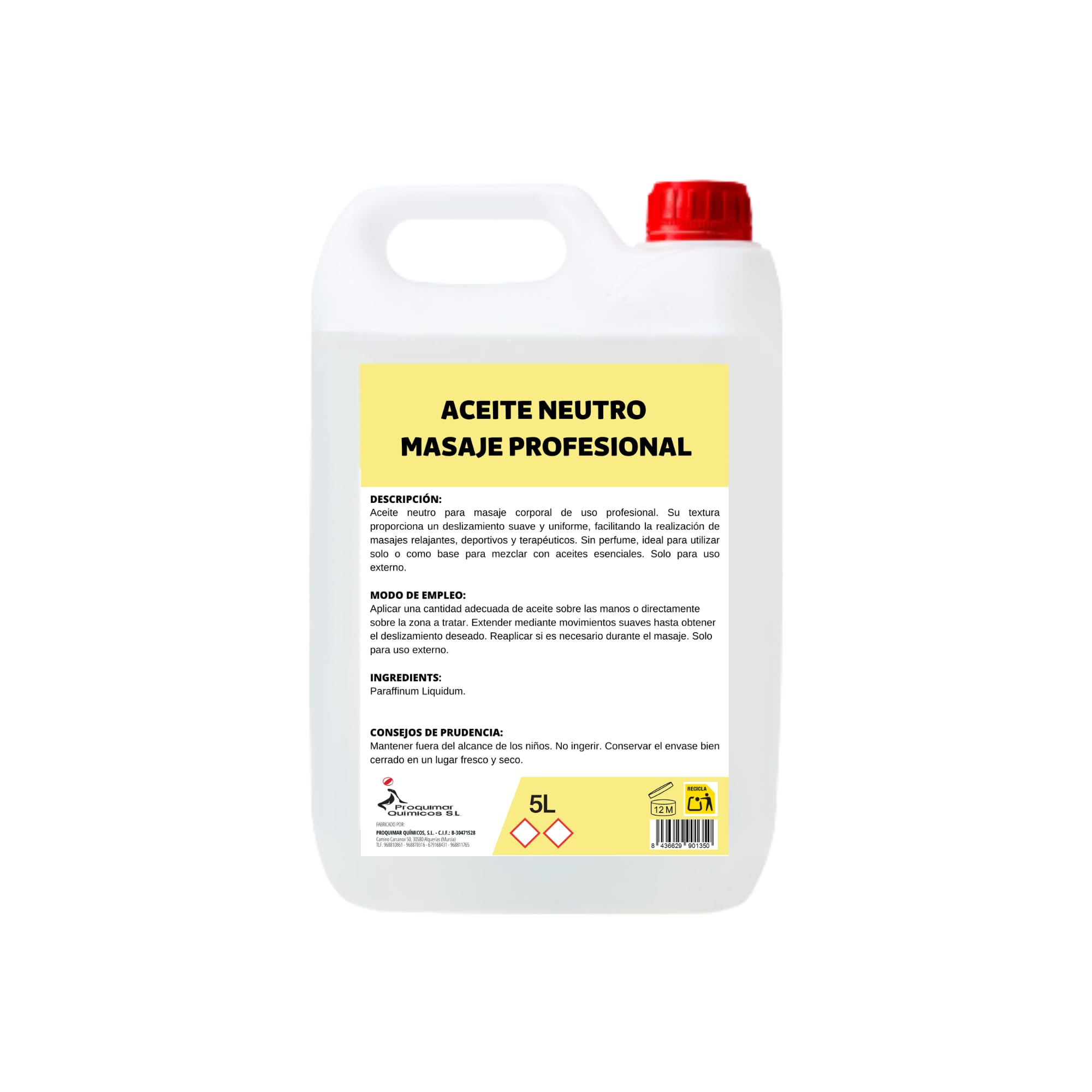 Aceite Neutro para Masaje Profesional 5 Litros – Aceite Corporal Sin Perfume – Base para Mezclar con Aceites Esenciales – Gran Deslizamiento – Uso Profesional y Doméstico