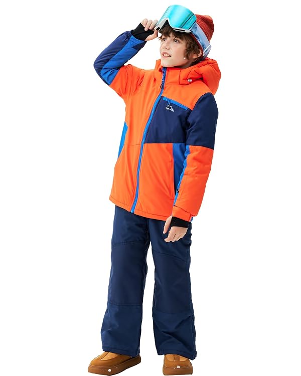 SMONTY Kids Ski Suit Girls Boys Snowsuits Winter Ski Jacket & Bib Pants Set Snowboard Waterproof Windproof Warm Coat(14-16 Years,Orange) by SMONTY - Image 4
