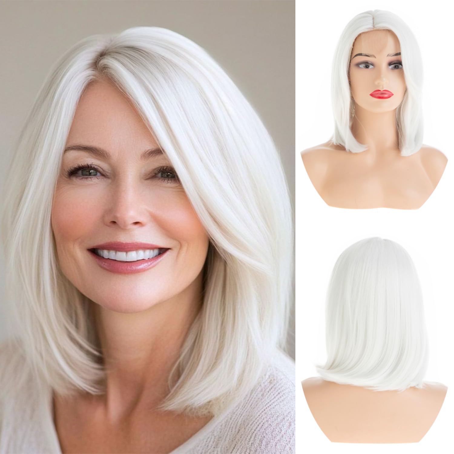 Photo 1 of Sallcks White Bob Wig - Synthetic Lace Side Part