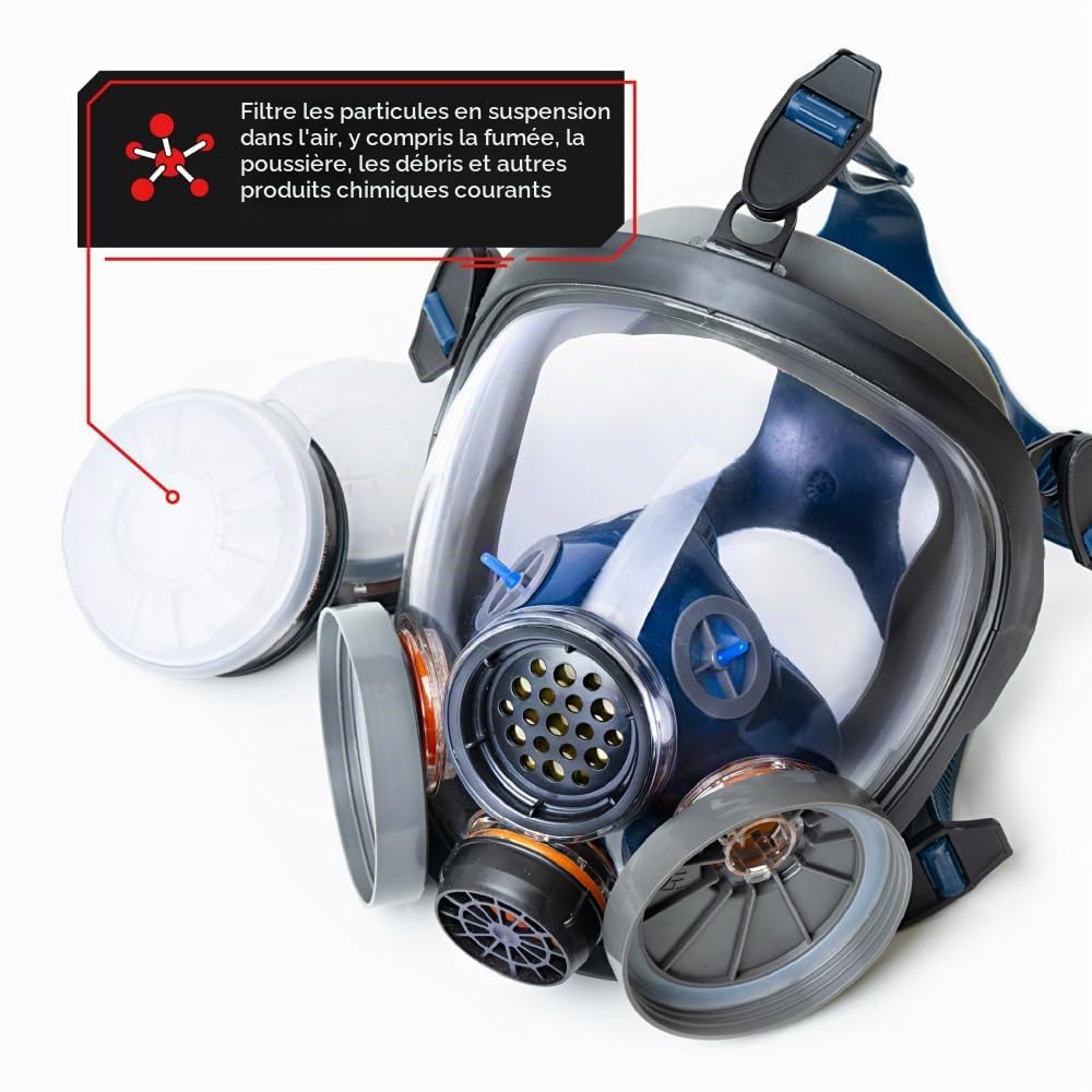 Respirateur de vapeur bio intégral PT-100 - Certifié ASTM - Double filtre à charbon actif N95 - Protection des yeux - Qualité industrielle