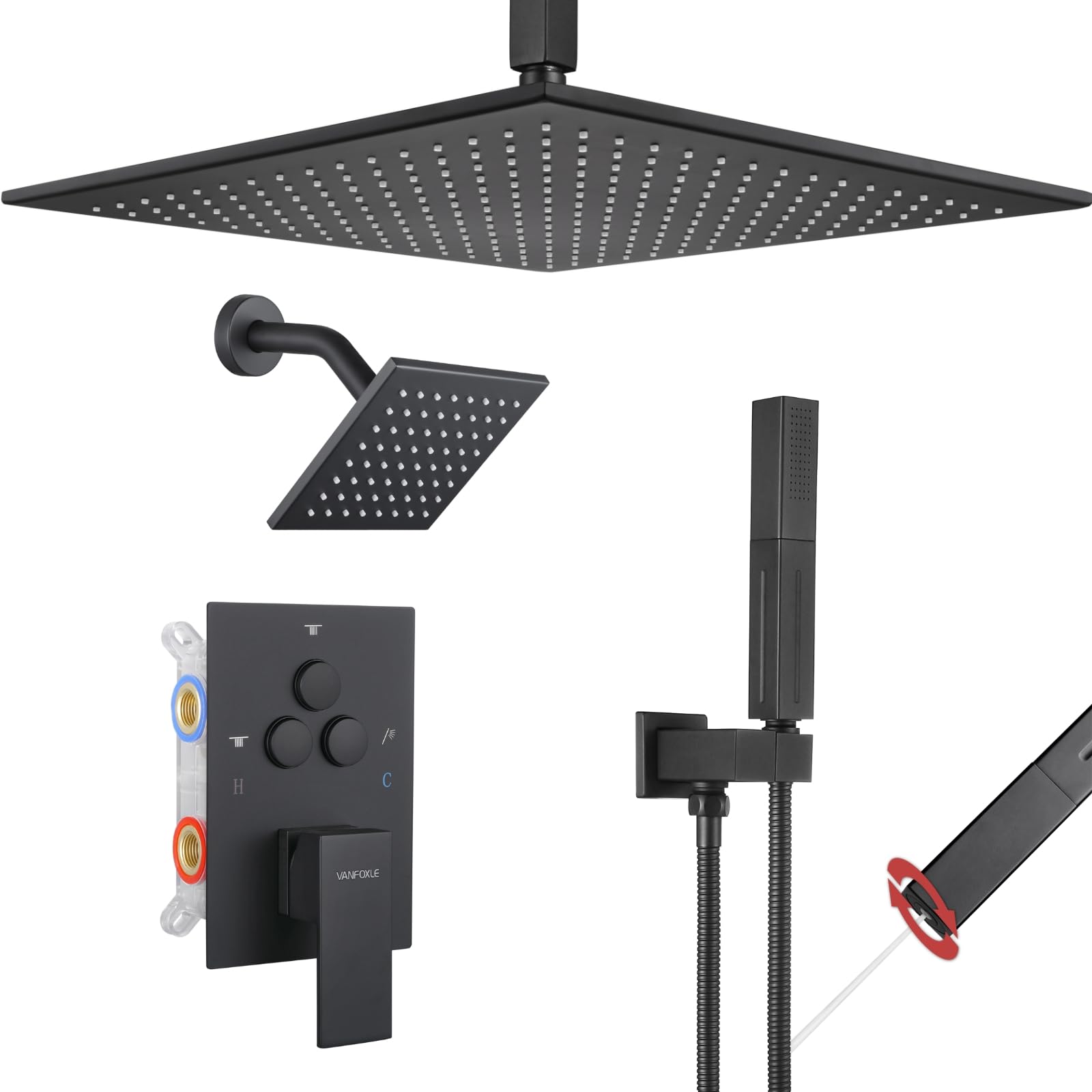VANFOXLE Shower Faucet Set Matte Black Modern Shower System