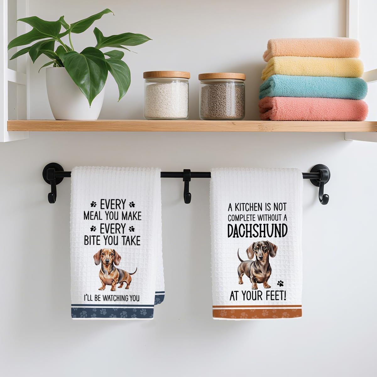 2Pcs Funny Dogs Kitchen Towels 24x14 Inch, Cute Dachshund Waffle Weave Dish Towels for Kitchen Home, White Absorbent Microfiber Hand Tea Towel, Weiner Dog Gifts for Women Dog Lovers 2 - Image 4