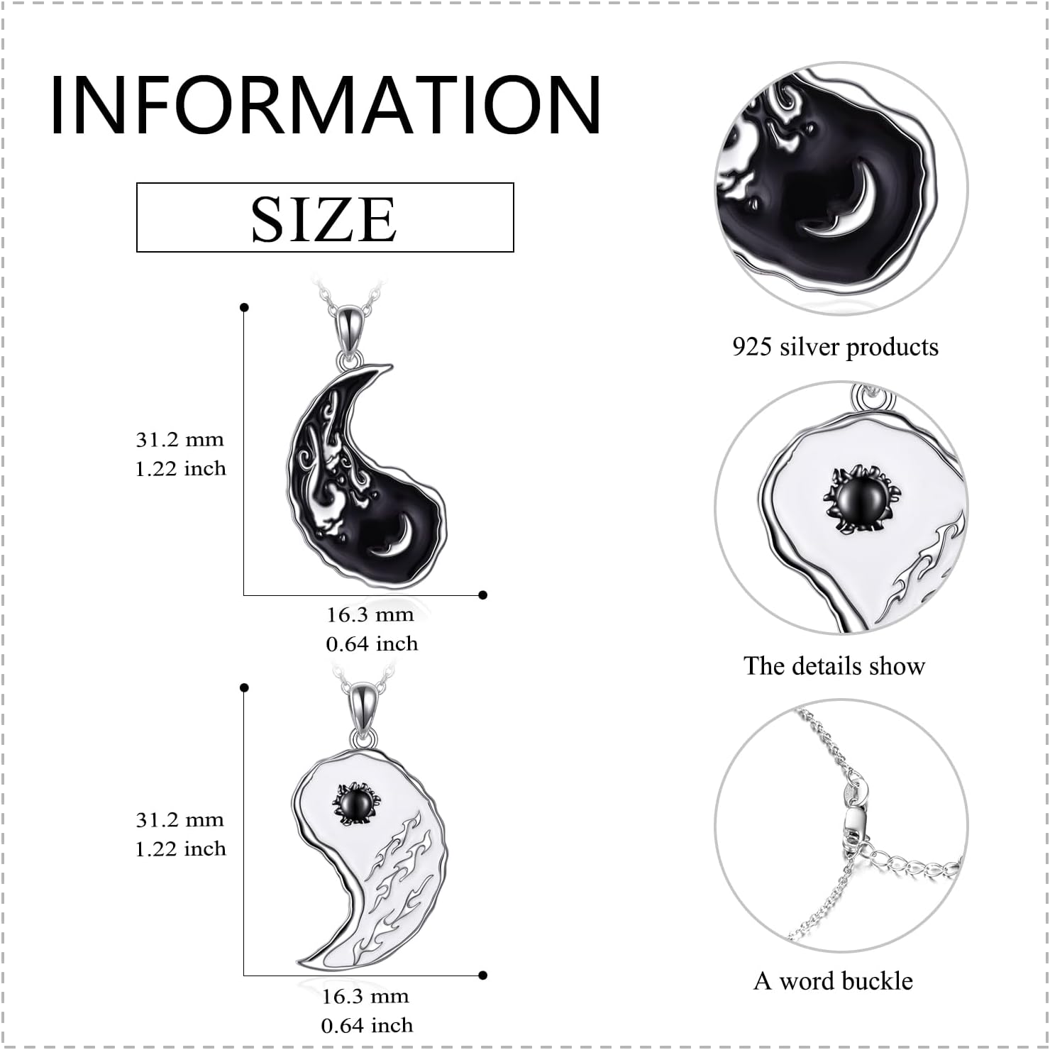 AXELUAN Yin Yang Matching Necklace Sterling Silver Sun and Moon Jewelry Gifts for Women Couple - Image 5