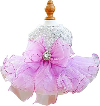 Furbabycare Elegant Sweet Puppy Dog Blingbling Princess Skirt Pet Dog Lace Cake Camisole Tutu Dress A-Purple Medium