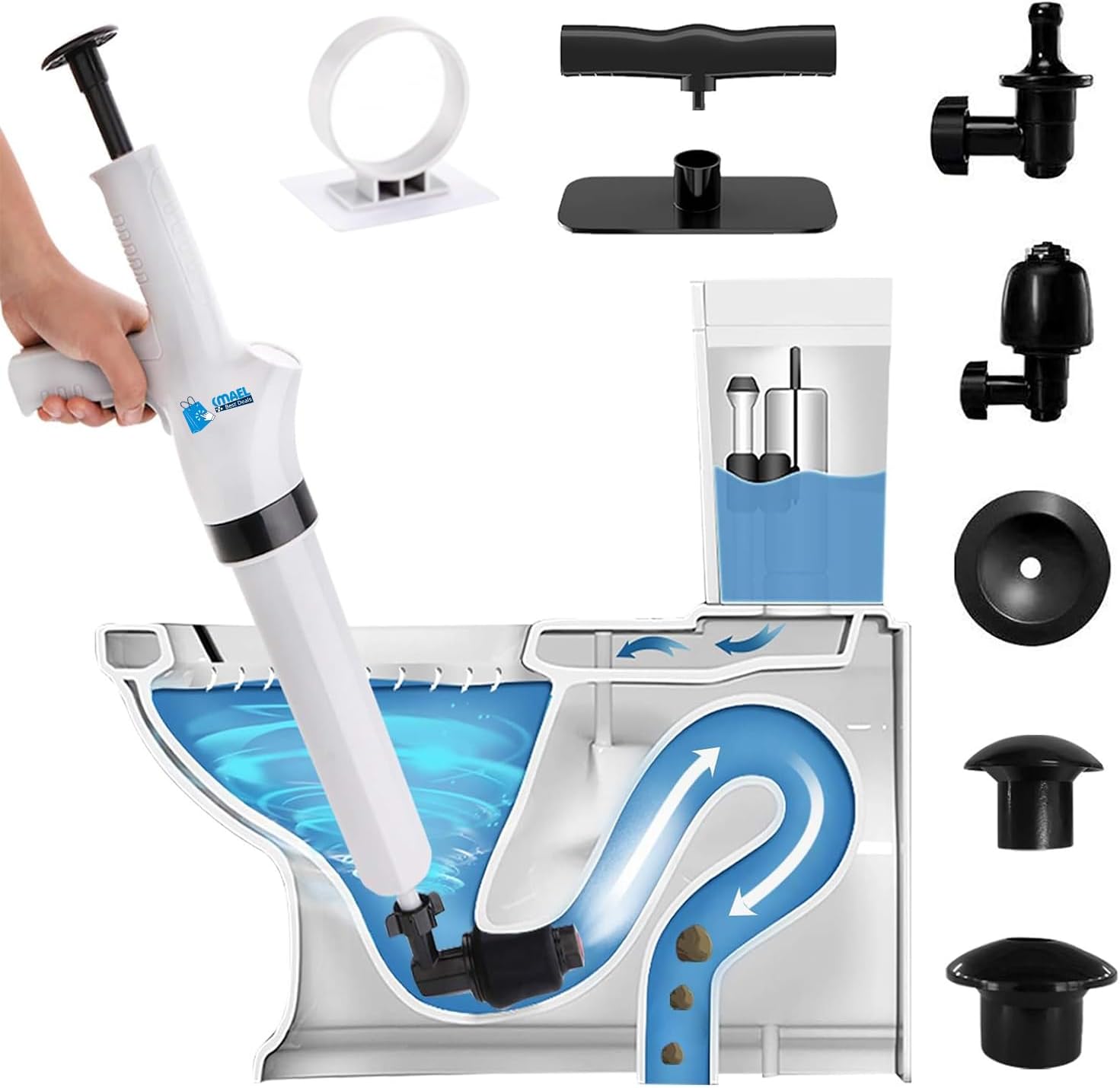 Déboucheur WC à Pompe Haute Pression – Kit 4 Ventouses + Pistolet Air Comprimé Pour Toilettes, Lavabo, Baignoire, Évier