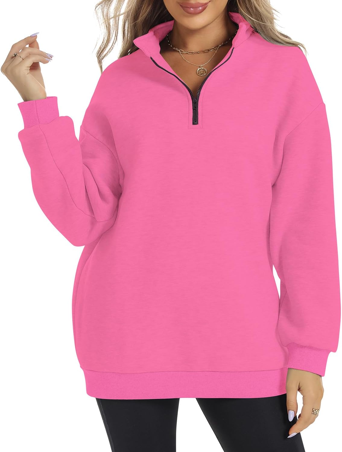 ROYLAMP Women’s Oversized Fleece Half-Zip Pullover with Stand Collar and Drop Shoulders – Stylish Winter Sweatshirt