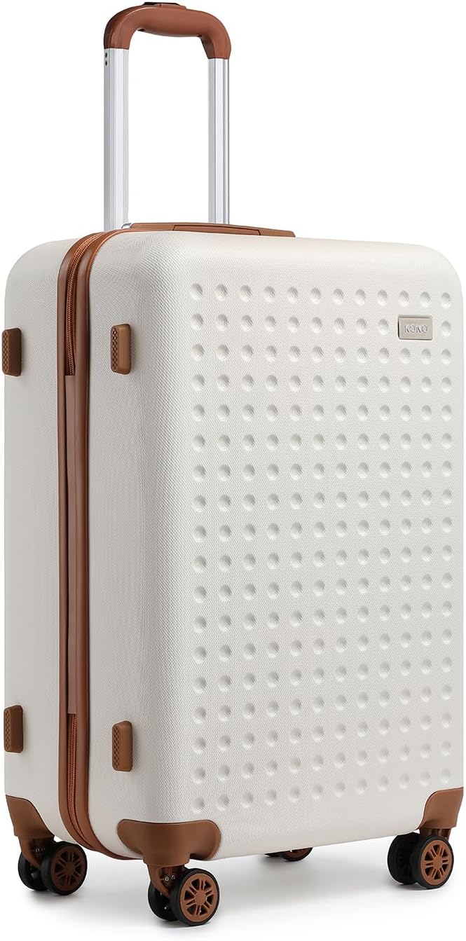 Kono Valise Grande 76cm ABS Rigide,Valise de Voyage avec 4 roulettes 360° et Serrure TSA Idéal Voyage d&rsquo;affaires,Long Séjours（Crème）