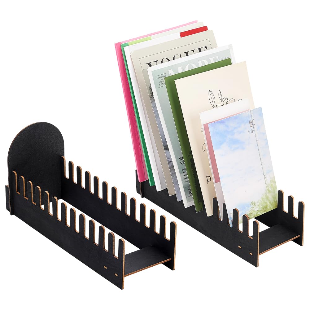 PH PandaHall 2 Sets Black Greeting Card Display Stand 10.6x5.1x3.7 inch Wooden Tabletop Organizer Card Display Rack Postcard Organizer for Retail Counter Shop Desk Tabletop Art Print Display