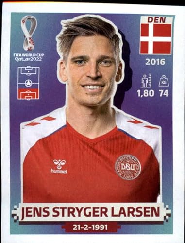 2022 Panini World Cup Soccer Sticker #DEN8 Jens Stryger Larsen Denmark Group D Official Qatar WC Album Sticker in Raw (NM or Better) - Measuring 2