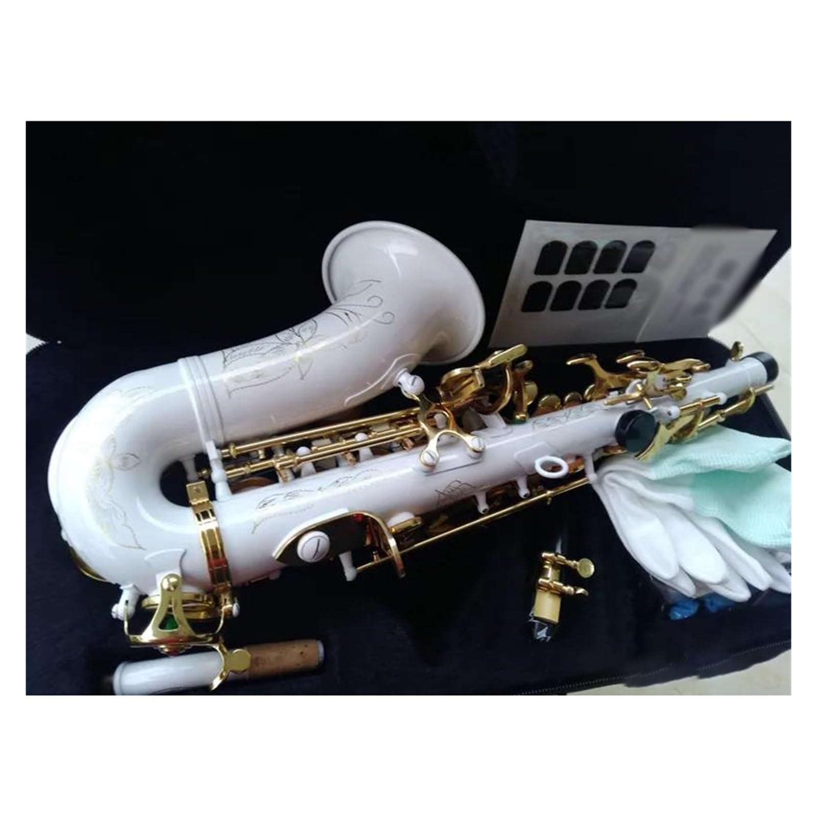 Professionale Sassofono Sassofono Soprano Curvo Bianco Bb Gold Key Sax Strumento A Fiato Alto Con Custodia Spazzola Per Cinturino Per Ance Per Sassofono Soprano