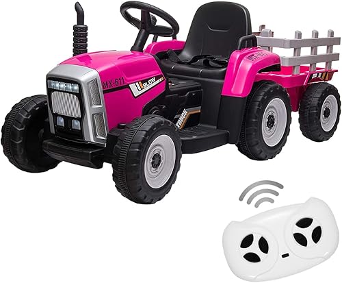 Miniatura 9 de Tractor eléctrico a batería para niños con control remoto y remolque para padres, juguete de paseo de 12 V con motores duales 2+1 cambio de marcha7
