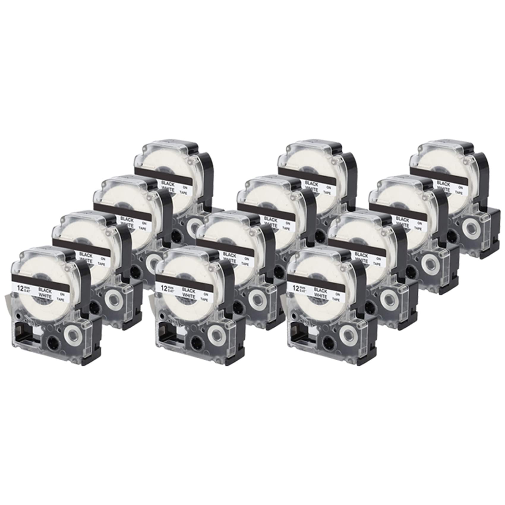 Confezione da 12 nastri di ricambio compatibili per cartucce di nastro per etichette -4WBN (SS12KW) nero su nastro