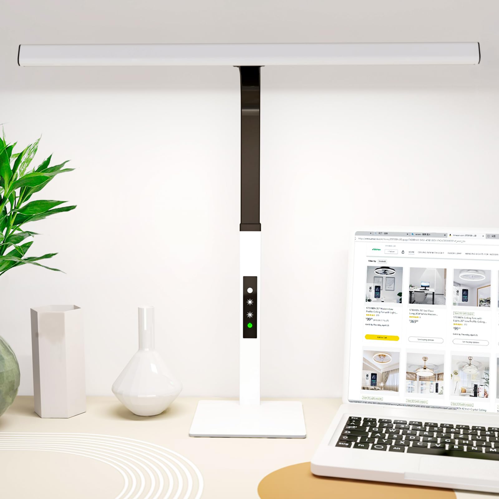 STERREN LED Desk lamp, Eye-Care Bright Table Light Lamp for Home Office, 750LM Reading Architect Desk Lamps with Base, Modern Small Computer Light, Head Lamp for Monitor Workbench Study Gaming