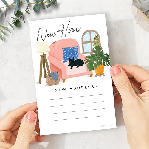 Miniatura 4 de Nuevas tarjetas de dirección  Encantador diseño de gato en silla  20 tarjetas de cambio de dirección con sobres  Anuncio en movimiento para tarjetas