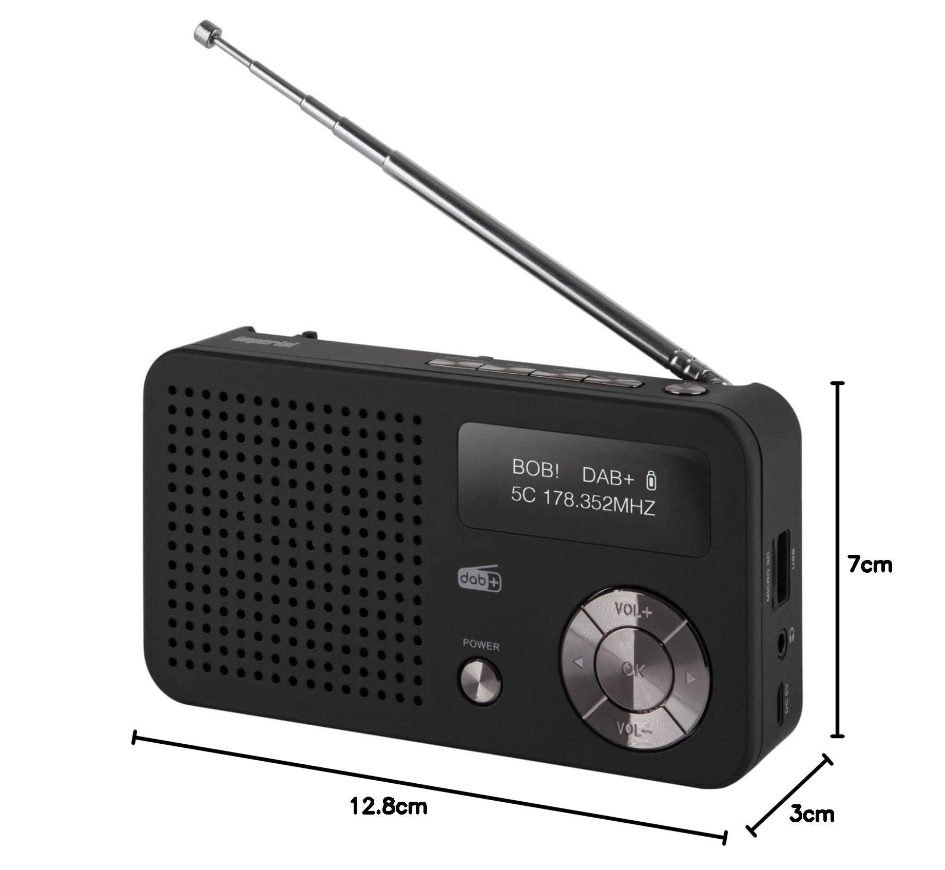 IMPERIAL DABMAN 13 (Dab+, FM, Altavoz, Pantalla, USB, MicroSD, Funcionamiento con batería, batería, pequeño, Control de Botones), Color Negro