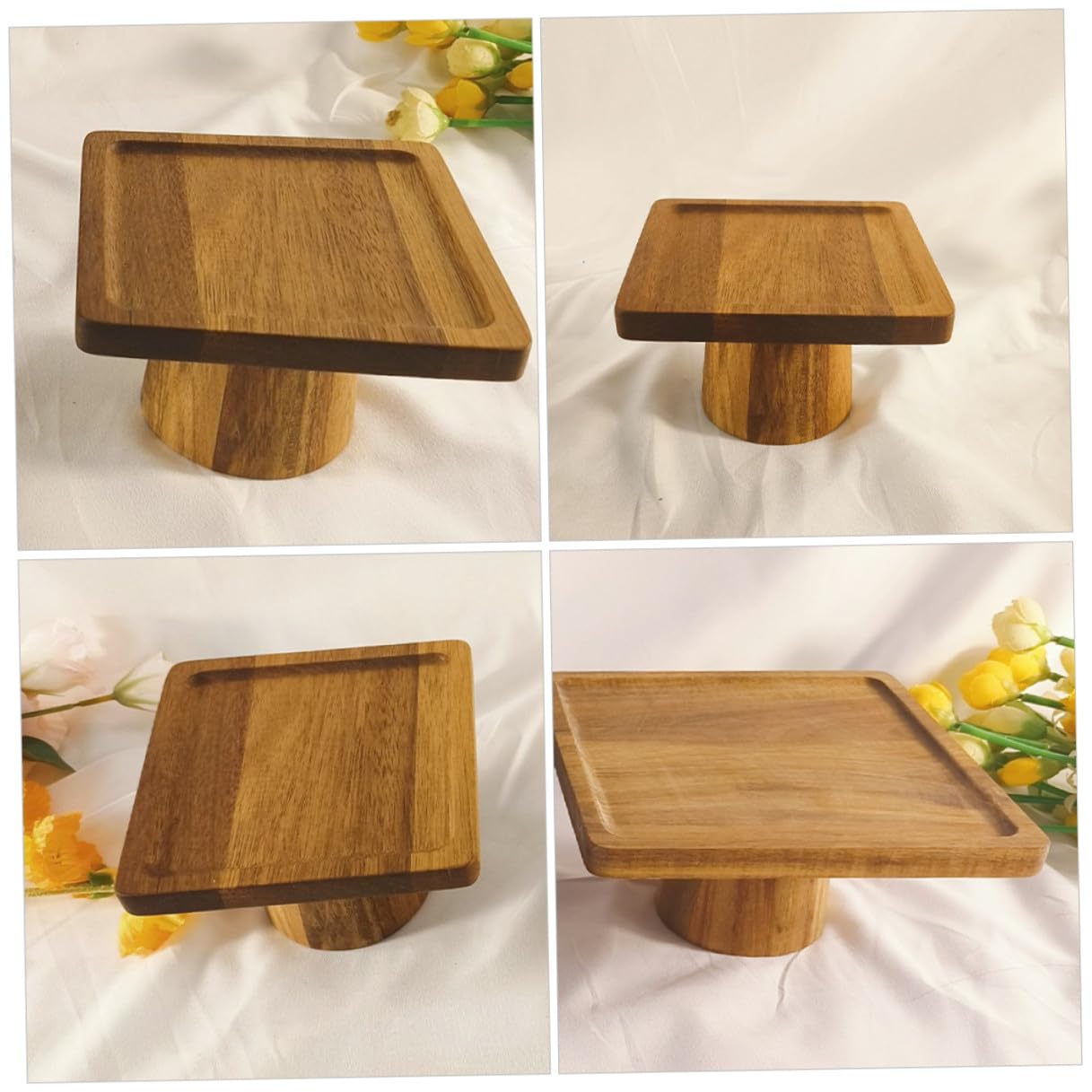 Soporte de Pastel de Madera con Pedestal para Repostería Bandeja para Servir Postres y Frutas Plato Cuadrado para Eventos y Cocina para Pastelería y Banquetes