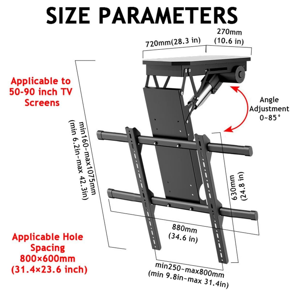Soporte de elevación motorizado para TV con control remoto inalámbrico, montaje en ángulo ajustable para televisores de pantalla plana