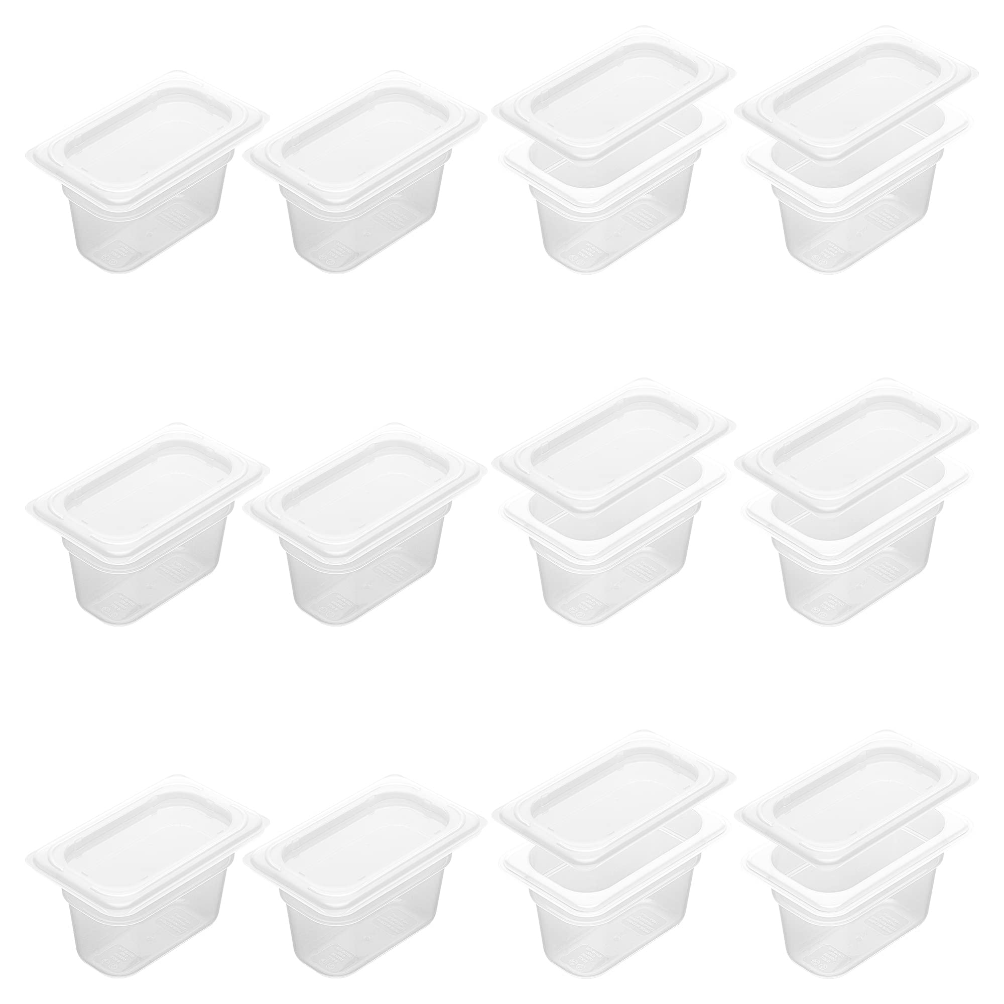 BIEAMA 12 Pack Plastic Food Pans with Lids, 1/9 Size 4'' Deep, Translucent,Commercial