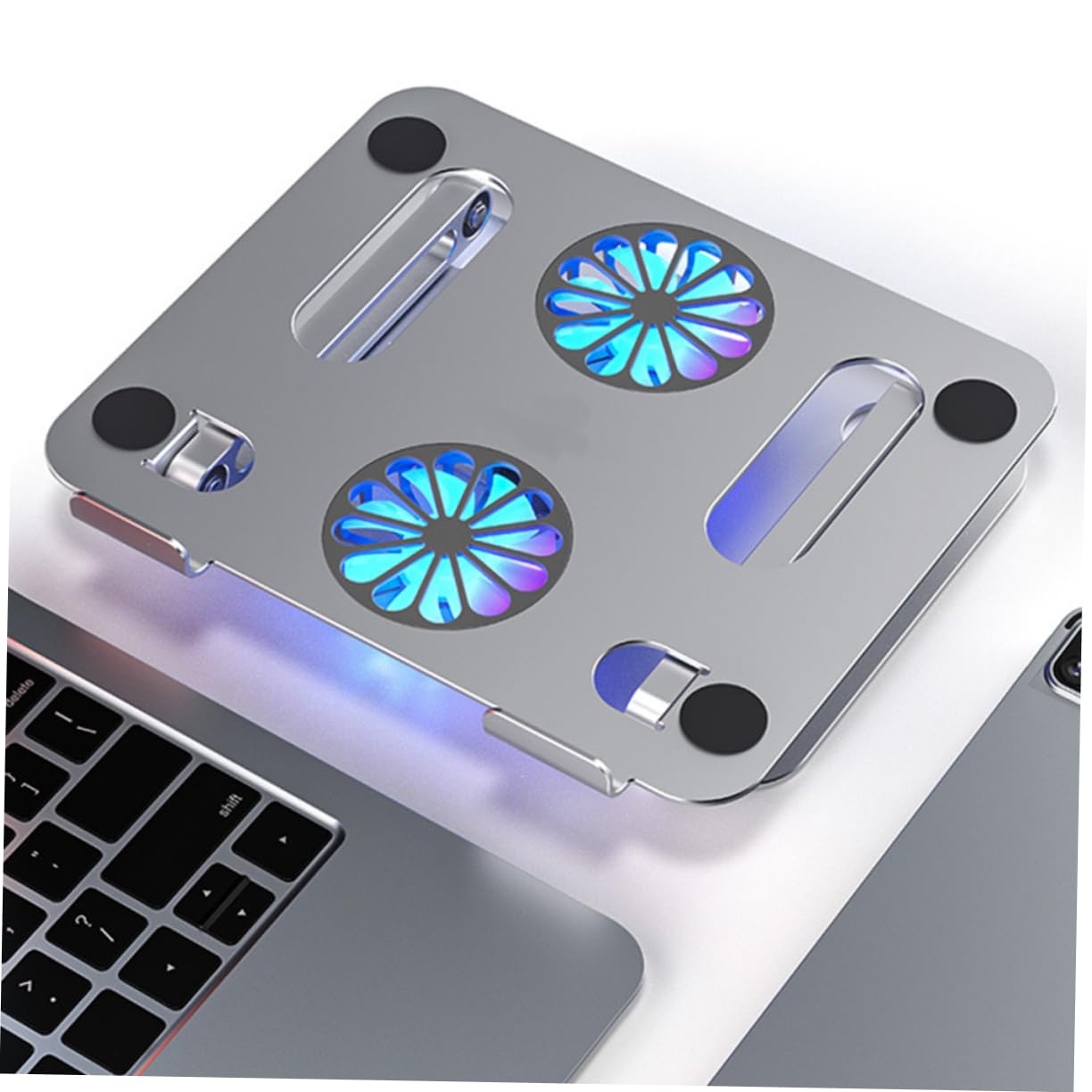 POPETPOP Support Réglable Aluminium pour Ordinateur Portable avec Ventilateurs Doubles Refroidisseur Ventilé pour Laptop Jusqu à Support Antidérapant et Robuste Aluminium Alloy