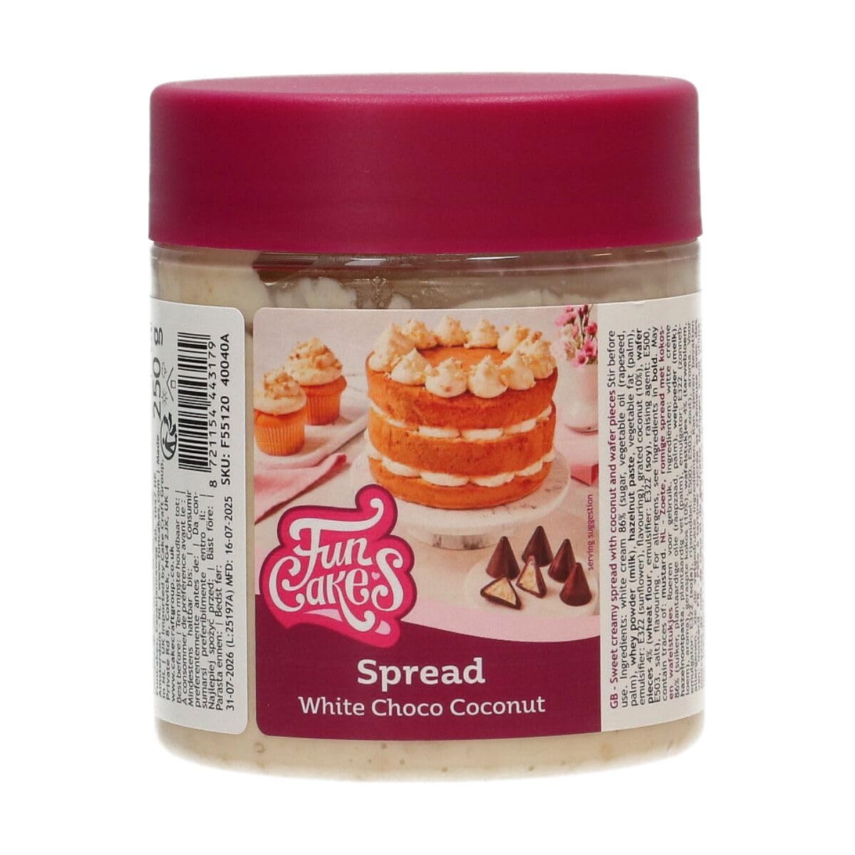 FunCakes Spread Crunchy White Choco Coconut: Sweet, Creamy and Oh-So-Versatile: Suitable for Cakes, Cupcakes, Cookies, Croissants, Macarons, Pancakes, Chocolate and Ice Cream - 250g