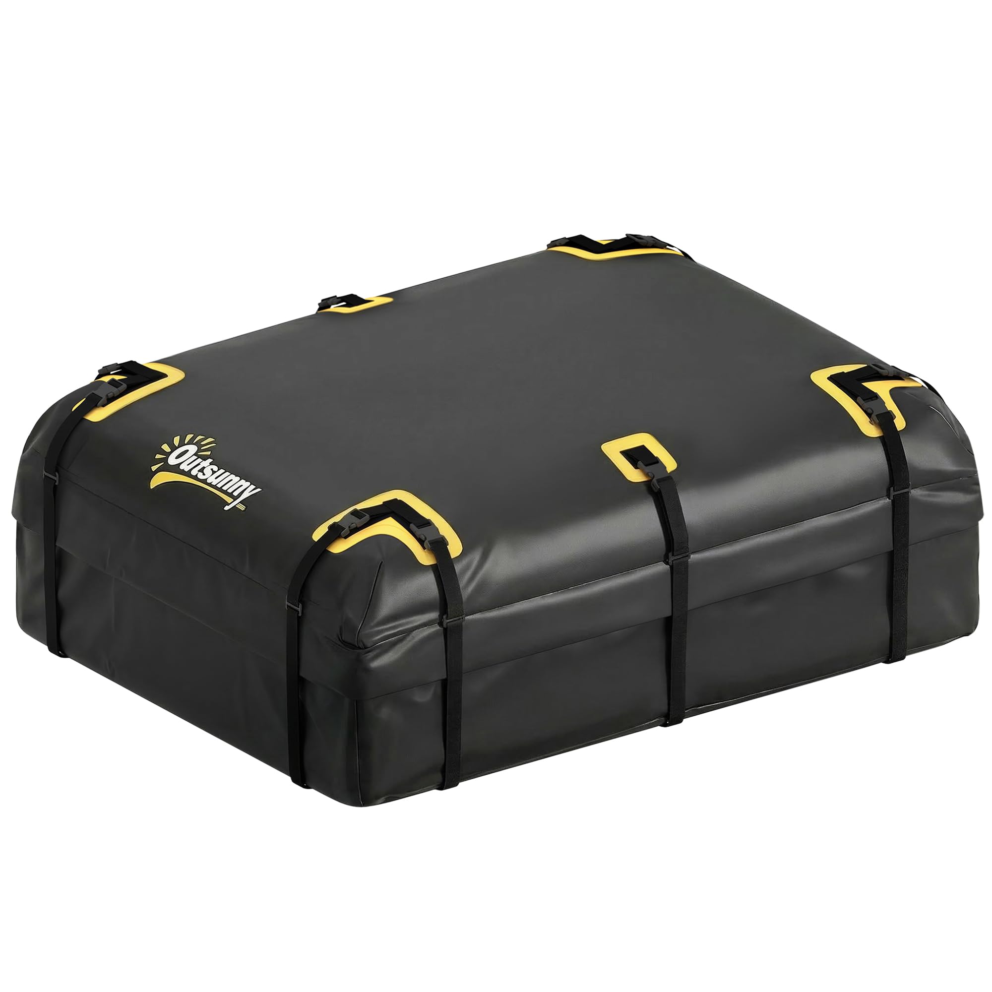 Outsunny Sac de Toit Voiture Étanche 21 Pieds Cubes Coffre de Toit Souple Universel - Grand Sac de Voyage avec 10 Sangles et Cadenas - Porte-Bagages de Toit pour Auto SUV et Camping en Famille, Noir