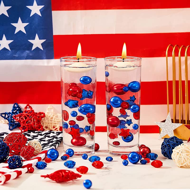 10156 Pieces Independence Day Vase Filler,4th of July Floating Pearls for Vases Patriotic Red Blue Star Clear Water Beads vase fillers for centerpieces