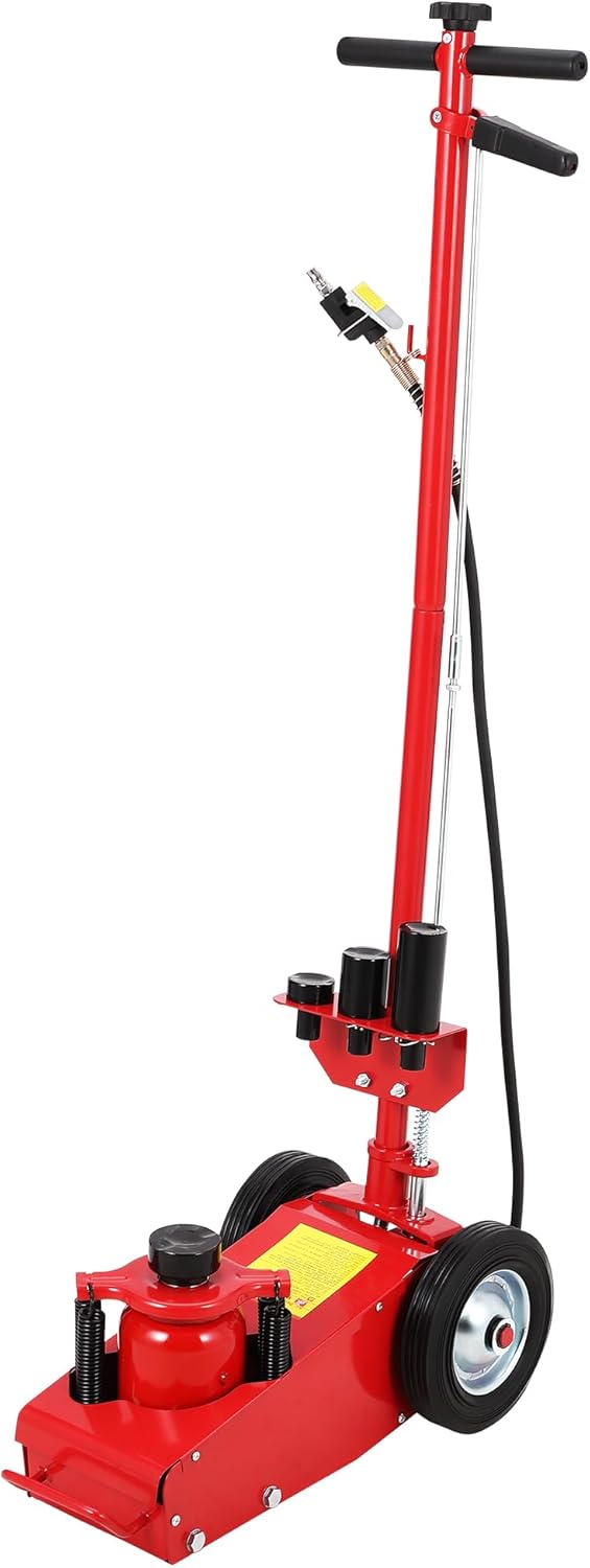 22 ton air hydraulic floor jack for heavy duty trucks & tractors – low profile (9"-17.7"), 4 adapters, 46" adjustable handle – 44,000 lbs capacity