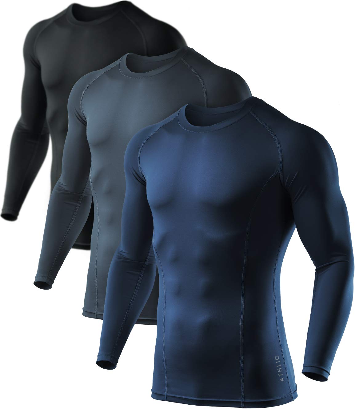 ATHLIOMen's UPF 50+ Long Sleeve Compression Shirts, Water Sports Rash Guard Base Layer, Athletic Workout Shirt