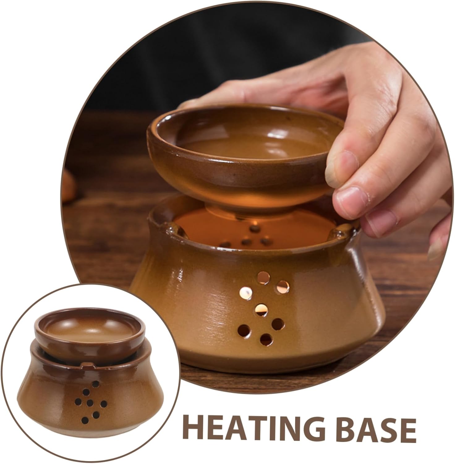 SOLUSTRE Japanese Ceramic Tea Cup Warmer Rustic Coarse Pottery Heater Non- Base for Home Tea Brewing and Relaxation Burner