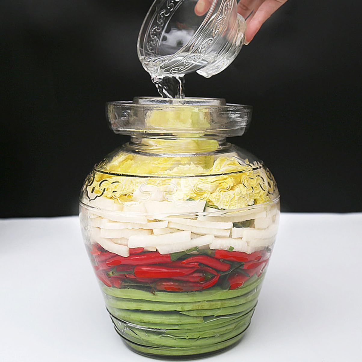 Gärglas im Haushalt für Sauerkraut und Fermentiertes Gemüse 2,5l aus Glas mit Breiter Öffnung zur Frischhaltung von Lebensmitteln als Großes Gefäß