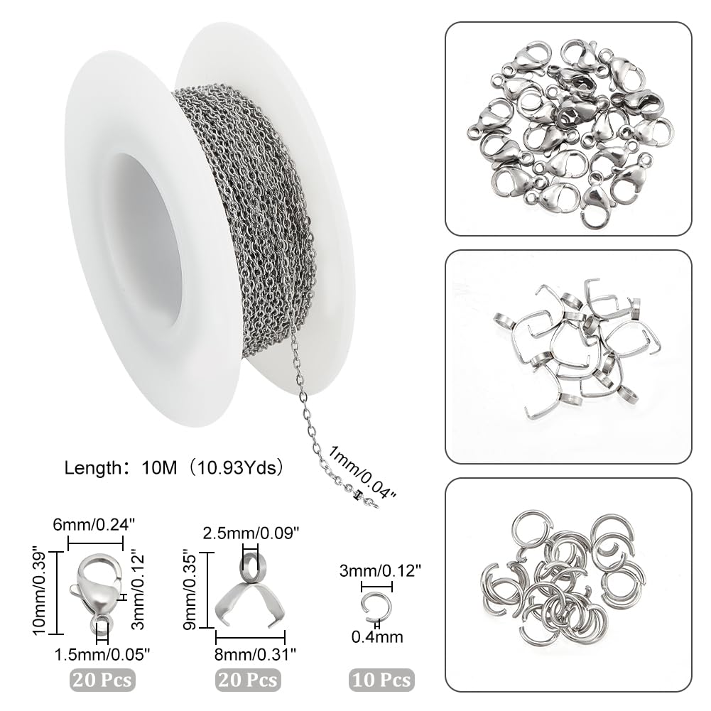 Craftdady Kit per la creazione di braccialetti e collane in acciaio inox nero, con chiusura ad anello, per la creazione di gioielli fai da te, catena a croce, 4,8 x 2,5 mm