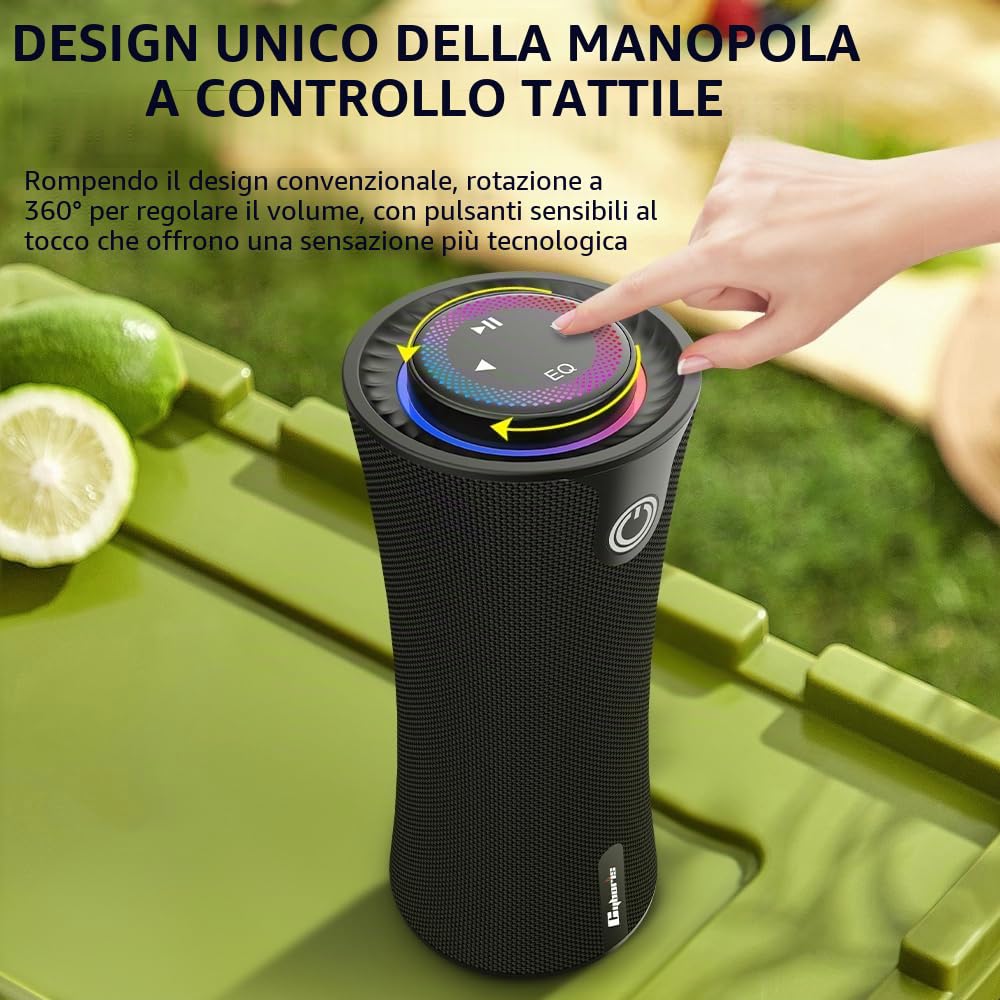 Cassa Bluetooth Portatile, 80W Peak Altoparlante Senza Fili con Bassi Profondi, Suono Stereo 360°, 24 Ore di Autonomia, Maniglia Comoda, Luci Colorate, Associazione Doppia per Casa, Feste, Outdoor