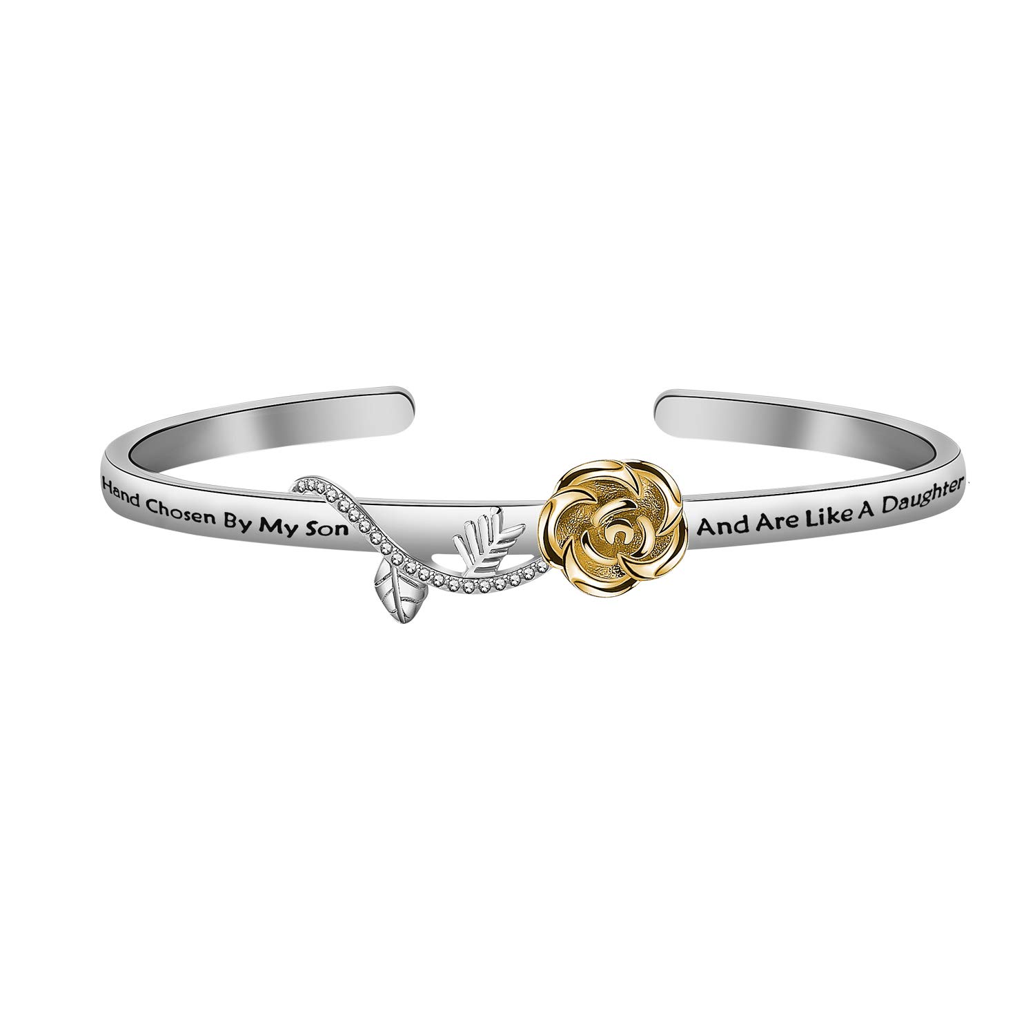Rose Flower Bangle Daughter-in-Law Gifts You were Hand Chosen by My Son and are Like A Daughter to Me Bangle Bracelet Gift for Future Daughter in Law