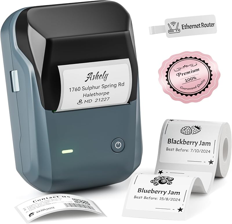 B1 Label Maker Machine with Tape, 2Inch Thermal Label Printer, Blue | Portable, Bluetooth, Multiple Templates App, for Home, School, Office, Small Business, Compatible with Phones and PC
