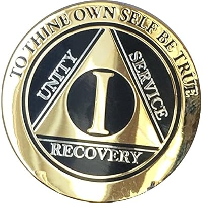 1 Jaar Elegant Zwart Goud Zilver Bi-Plated AA Medallion Serenity Prayer Chip