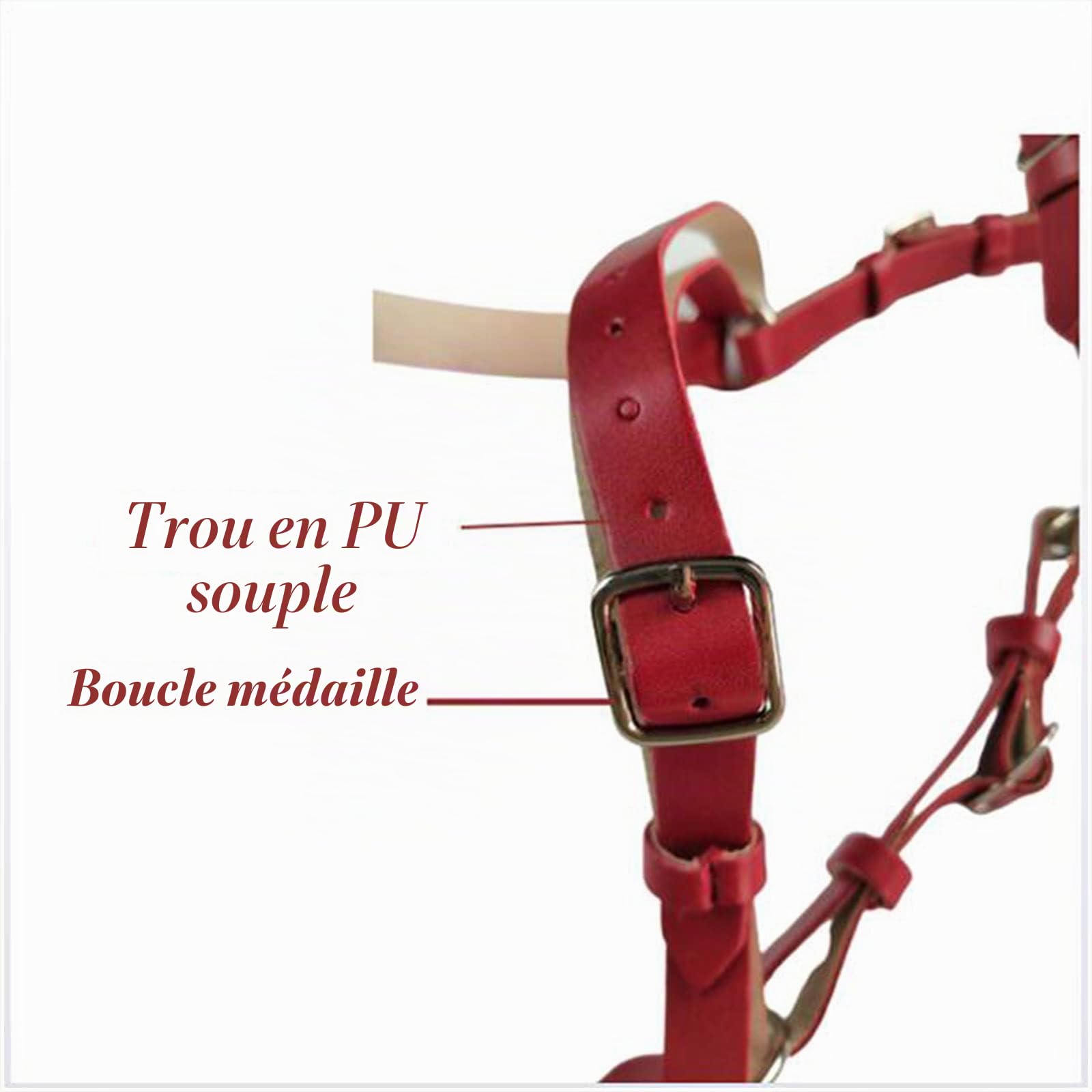 Brides pour cheval - Rênes d'équitation en cuir - Avec rembourrage doux et boucle à joue unique - Taille réglable (rouge)