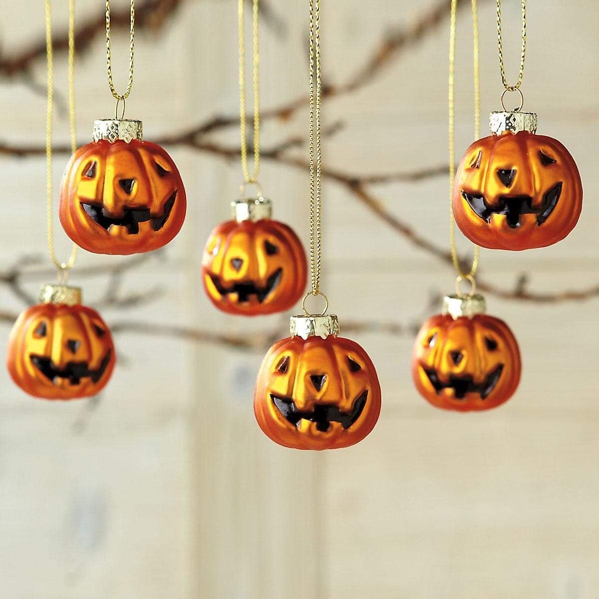 Lillian Vernon Glass Jack-O'-Lantern Halloween Ornaments- Set of 6, 1-1/2 inch Pumpkin Ornaments
