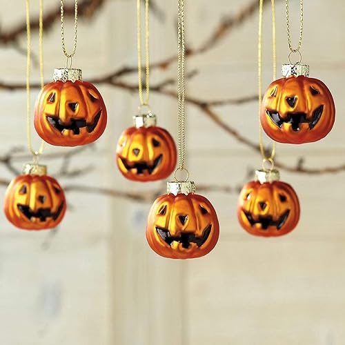 Lillian Vernon - Juego de 6 adornos de cristal de Jack-O'-Lantern para Halloween, 1-12 pulgadas, adornos de calabaza