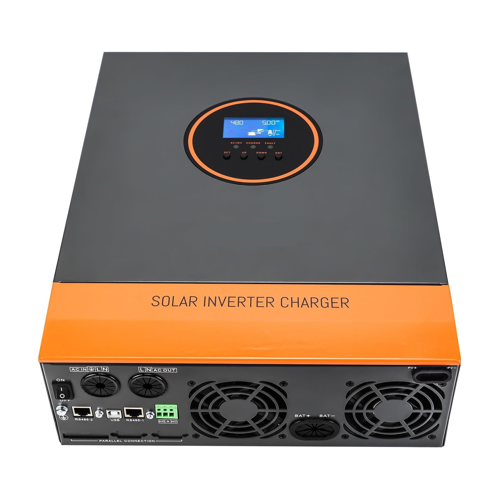 Onduleur hybride solaire monophasé 5000 W, sortie 110 V/120 V CA, onde sinusoïdale pure DC 48 V avec contrôleur de charge solaire MPPT 80 A(5KW 48V without WIFI)