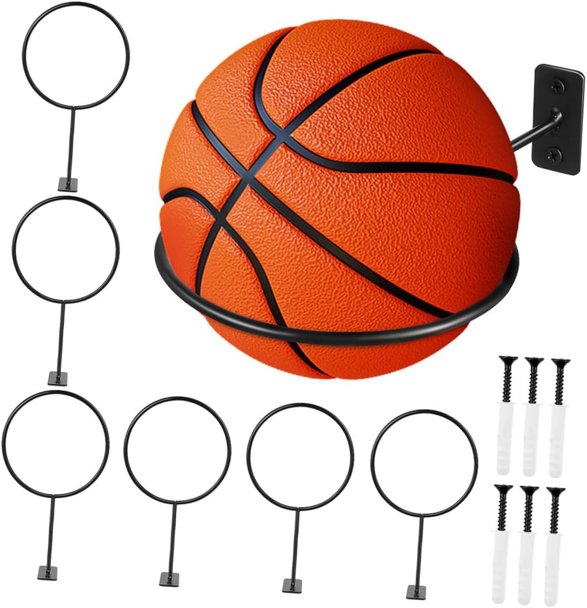 Wall-Mounted Basketball and Football Ball Rack Organizer, 8pcs Metal Ball Storage Stand 23.5x4.5cm, Space-Saving Sports Equipment Holder for Basketball Volleyball Soccer