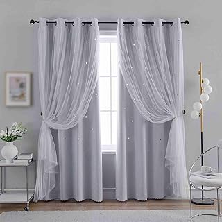 Anytime Romantic Kids Curtain,Hollow-Out Stars Window Curtain Double Lay...