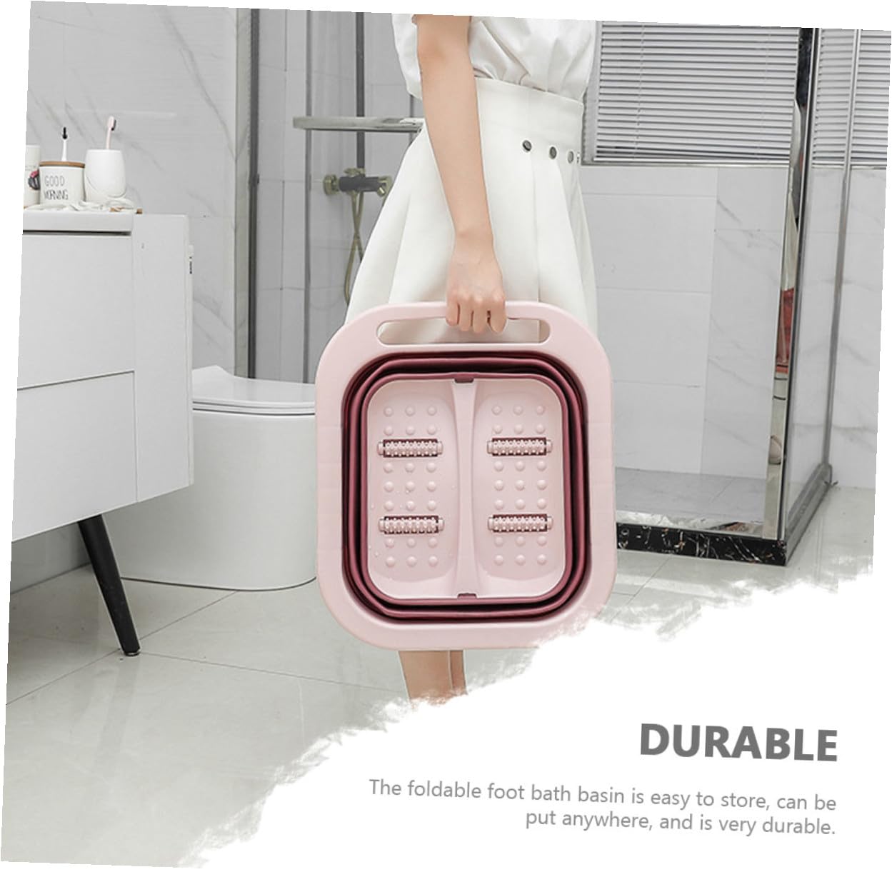 TOPBATHY Klappbares Fußbadebecken aus Pp mit Stabiler Stütze und Bequemem Design für Familien und Reisen Praktisches Fußbad Eimer in Rosa Zufällige Farbe