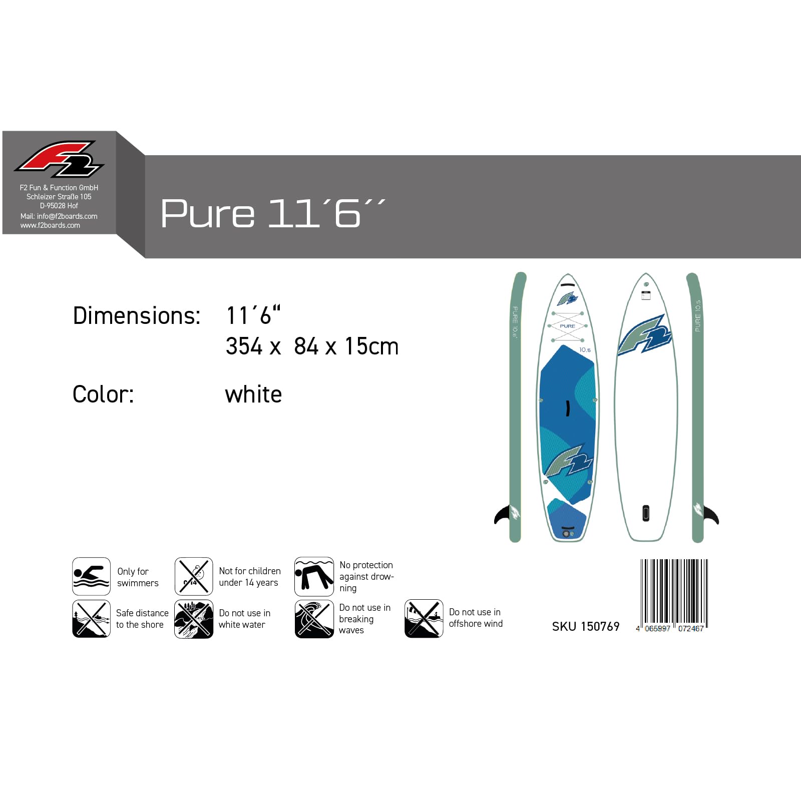 F2 Marken SUP Stand Up Paddle Boards - Board Only Modelle wählbar