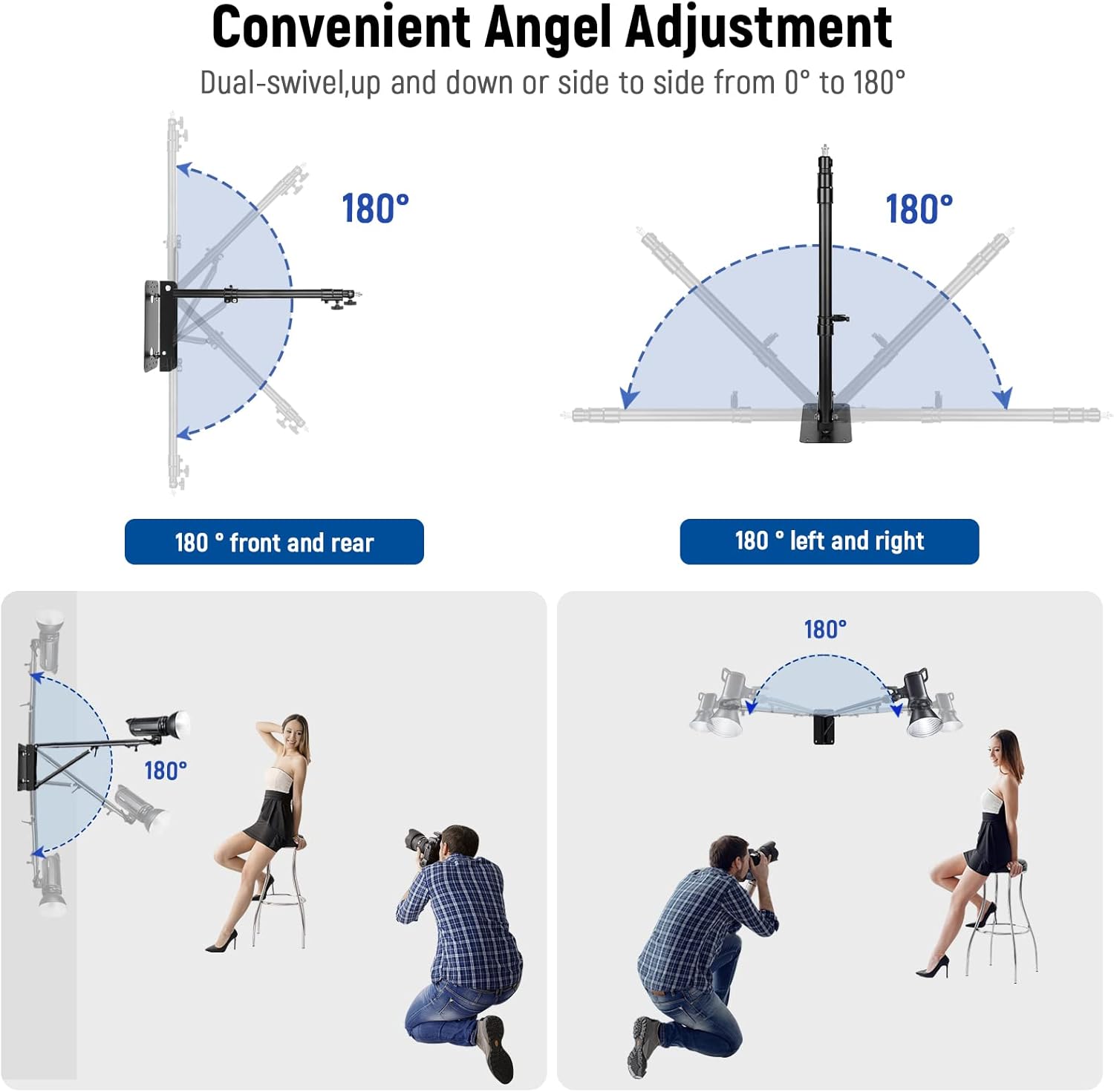 Neewer Wall Mounting Triangle Boom Arm for Photography Strobe Light, Monolight, Softbox, Umbrella, Reflector and Ring Light, Support 180 Degree Rotation, Max Length 4 Feet/125cm (Black)