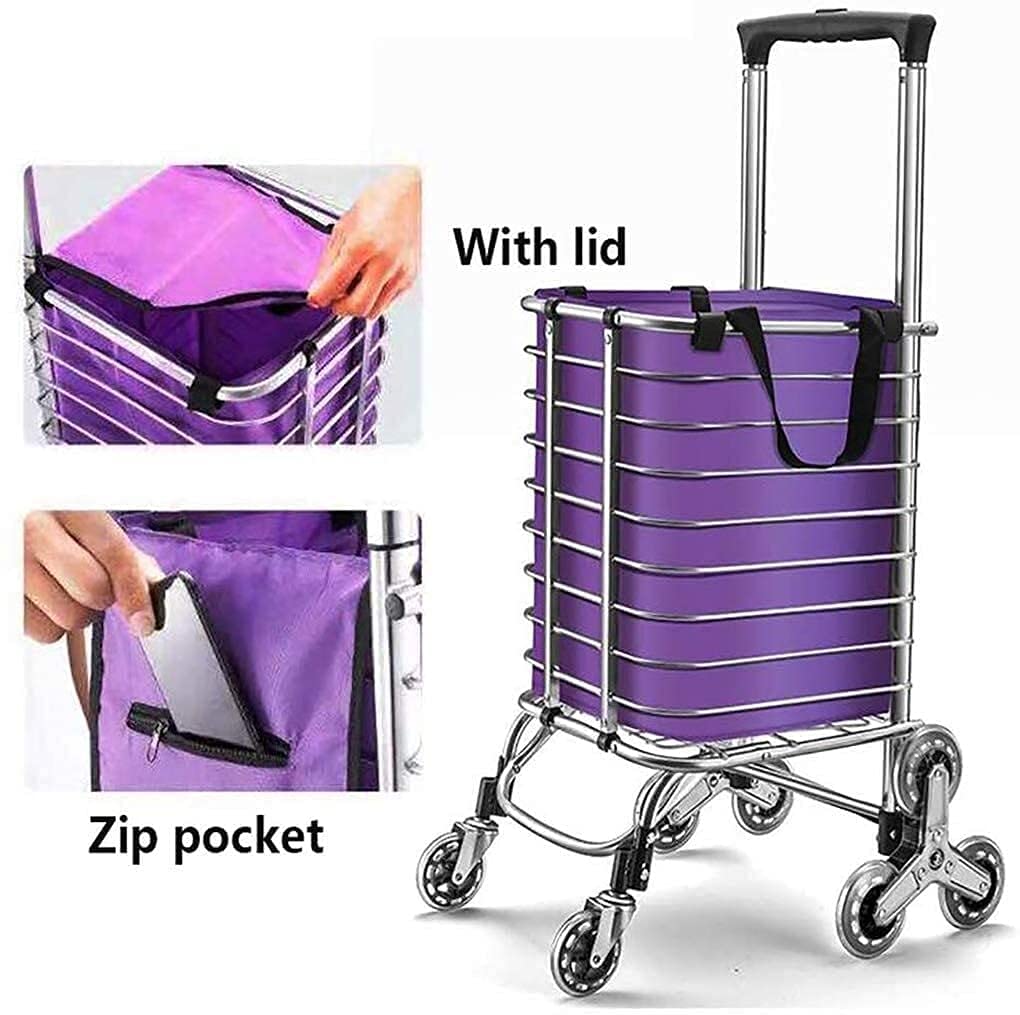 Port-Einkaufswagen, Kleiner Ziehwagen, zusammenklappbarer Handwagen, Kinderwagen, Klettertreppenwagen, LKW, 8 Räder verstellbar