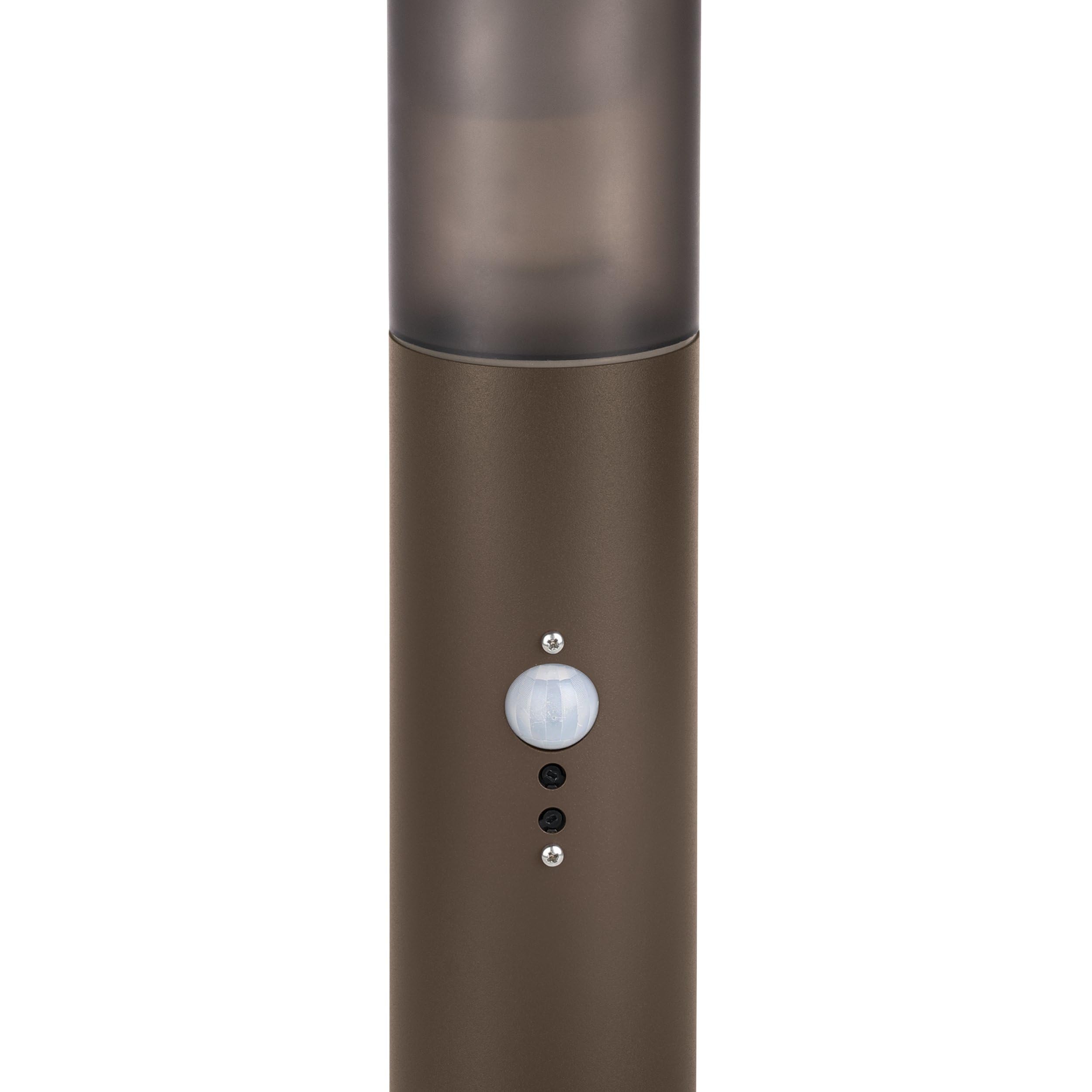 Eglo Helsinki Lámpara de pedestal para exteriores, lámpara de pie exterior con sensor de movimiento, iluminación para jardín y terraza, acero inoxidable en marrón rojizo, IP44, H 45 cm, E27