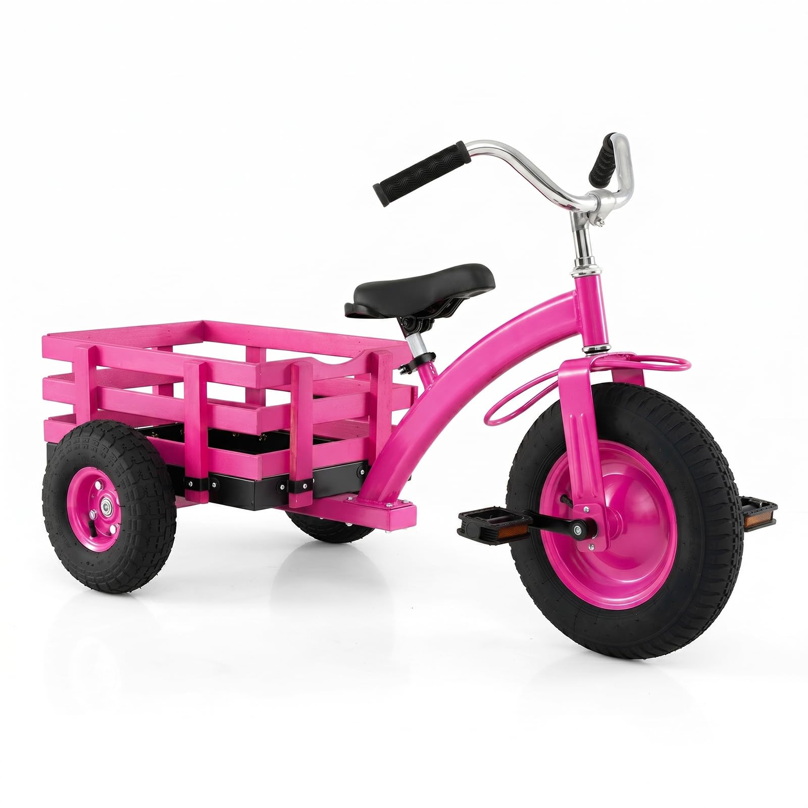 COSTWAY Kids Tricycle (Pink, 121 x 57 x 68-77cm, with Storage Basket)