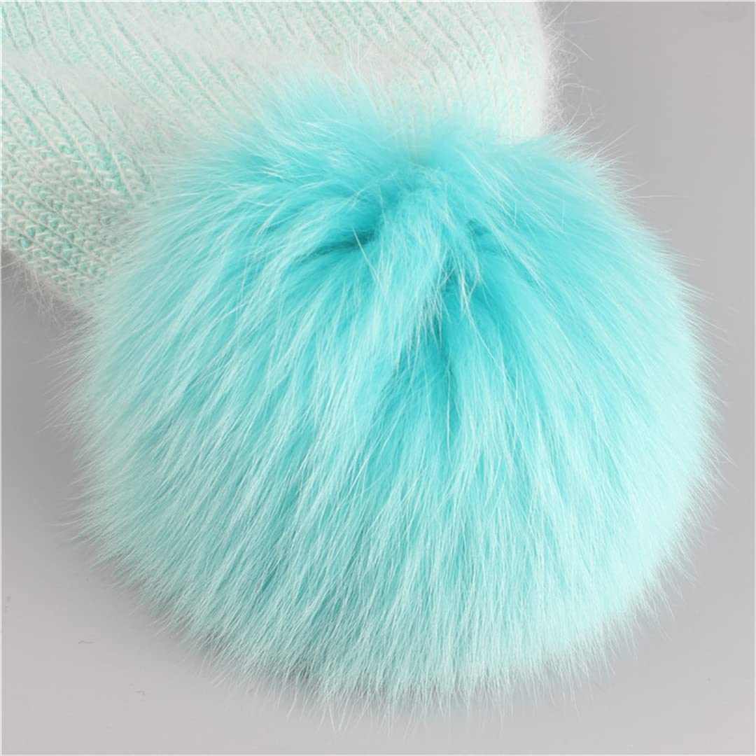 Gorro de Invierno de Piel de Conejo con Gorro de Piel con pompón para Mujer, Gorro cálido para Mujer Black Fur 2 One Size