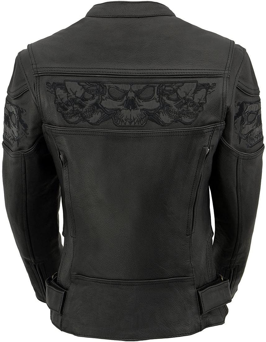 Milwaukee Leather MLL2540 Women's Crossover Black Leather Scooter Jacket w/Reflective Skull Graphic