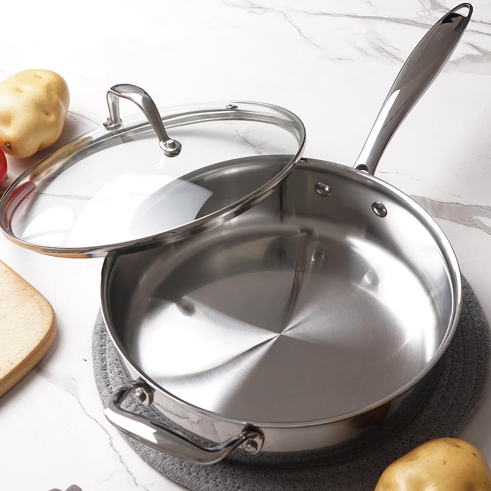 HOMICHEF Patelnia do smażenia ze stali nierdzewnej 2,8 l 24 cm indukcyjna